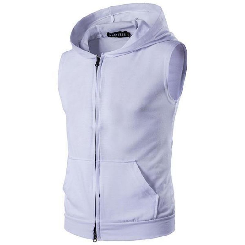 Personnalité D'été High Street Big Pocket T-shirt Casual Zip Hooded Vest Men's Sweater T-shirt