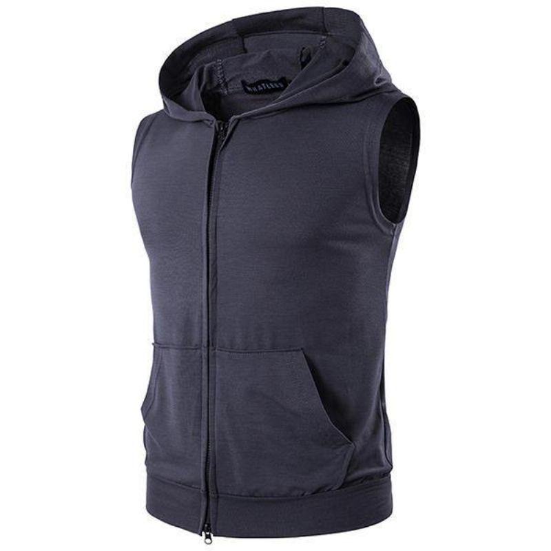 Personnalité D'été High Street Big Pocket T-shirt Casual Zip Hooded Vest Men's Sweater T-shirt