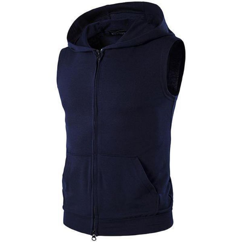 Personnalité D'été High Street Big Pocket T-shirt Casual Zip Hooded Vest Men's Sweater T-shirt