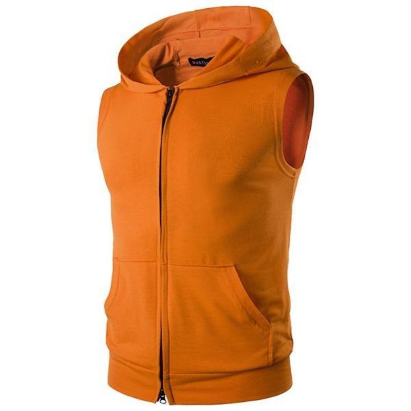 Personnalité D'été High Street Big Pocket T-shirt Casual Zip Hooded Vest Men's Sweater T-shirt