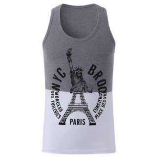 Seobean New York Paris Imprimé Hommes Gilet Coton Été Loisirs Fitness Jogging Sport Tops