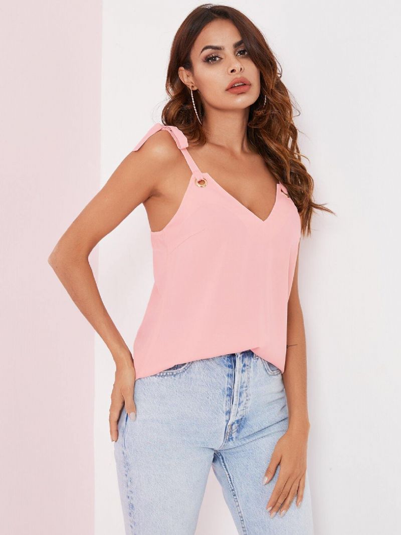 Tie-up Bandoulière Col En V Sans Manches Femmes Casual Cami