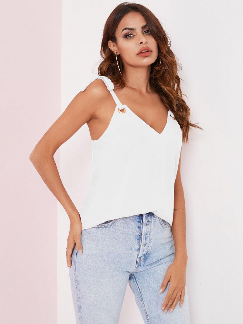 Tie-up Bandoulière Col En V Sans Manches Femmes Casual Cami