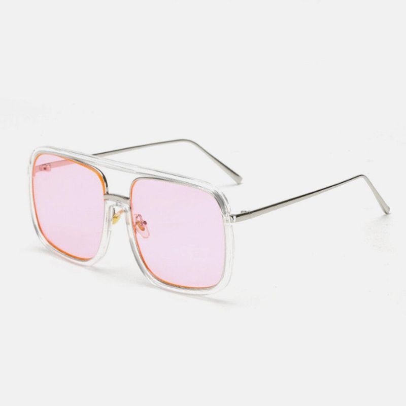 Lunettes De Soleil Anti-uv Transparentes Unisexe Rétro Plat Miroir Carré Grand Cadre Pour Femme