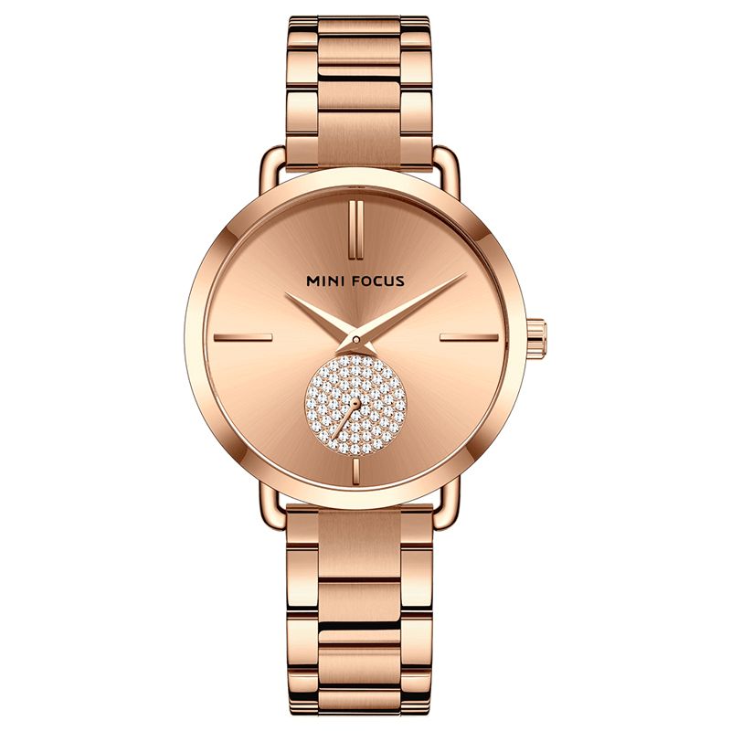 0222l Style Décontracté Cristal Petit Cadran Femmes Montre-bracelet Étanche Pleine Montre À Quartz En Acier