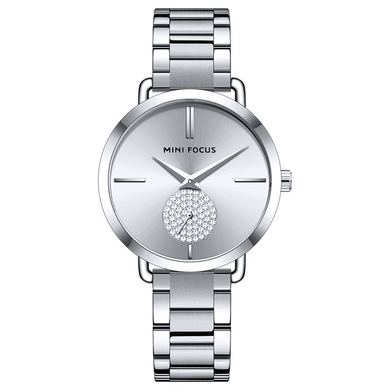 0222l Style Décontracté Cristal Petit Cadran Femmes Montre-bracelet Étanche Pleine Montre À Quartz En Acier