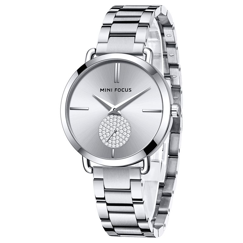 0222l Style Décontracté Cristal Petit Cadran Femmes Montre-bracelet Étanche Pleine Montre À Quartz En Acier