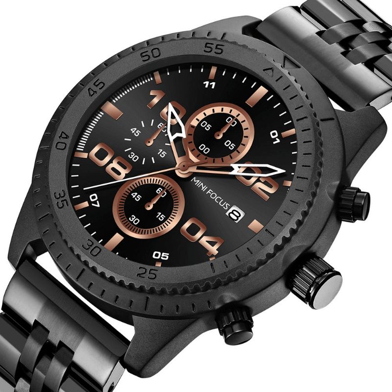 0230g Mode Hommes Montre Étanche Chronographe Multi-fonction Bracelet En Acier Inoxydable Montre À Quartz