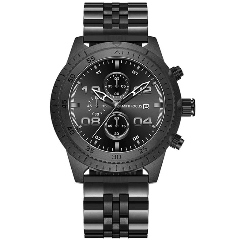 0230g Mode Hommes Montre Étanche Chronographe Multi-fonction Bracelet En Acier Inoxydable Montre À Quartz