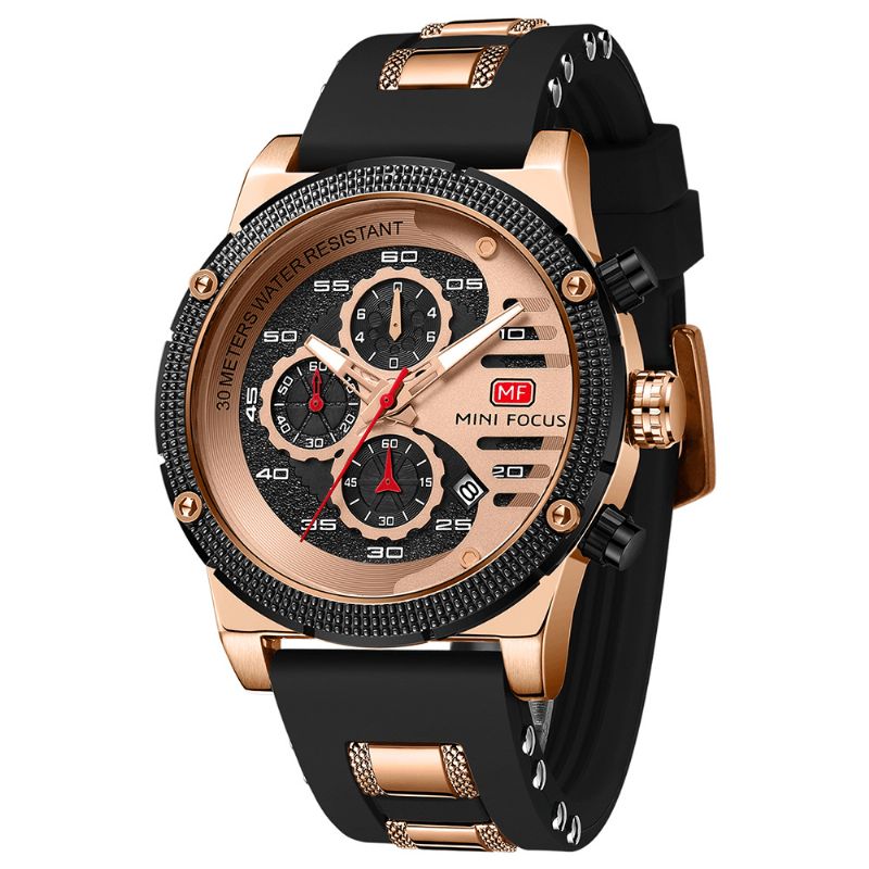 0246g Sport Style Décontracté Conception Creuse Petit Calendrier Cadran Pointeur Lumineux Étanche Hommes Montre-bracelet Montre À Quartz