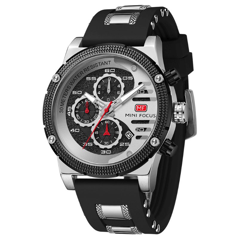 0246g Sport Style Décontracté Conception Creuse Petit Calendrier Cadran Pointeur Lumineux Étanche Hommes Montre-bracelet Montre À Quartz