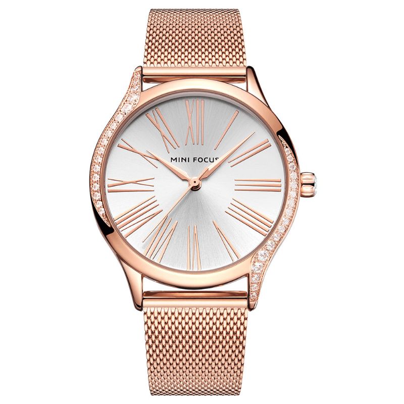 0259l Style Décontracté Cristal Femmes Montre-bracelet En Acier Inoxydable Bande Montre À Quartz