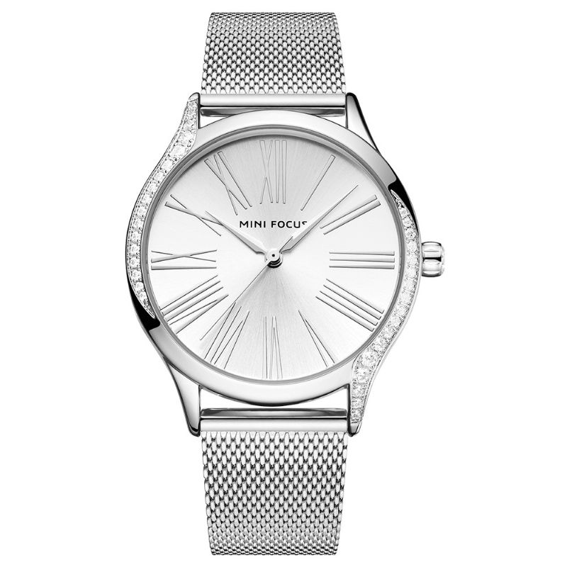 0259l Style Décontracté Cristal Femmes Montre-bracelet En Acier Inoxydable Bande Montre À Quartz