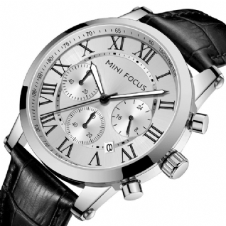 0415g Avec Calendrier Fenêtre Pointeur Lumineux 3 Sous-cadran 3atm Étanche Hommes Montre-bracelet Montre À Quartz