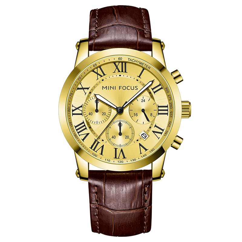 0415g Avec Calendrier Fenêtre Pointeur Lumineux 3 Sous-cadran 3atm Étanche Hommes Montre-bracelet Montre À Quartz