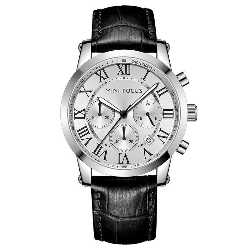 0415g Avec Calendrier Fenêtre Pointeur Lumineux 3 Sous-cadran 3atm Étanche Hommes Montre-bracelet Montre À Quartz