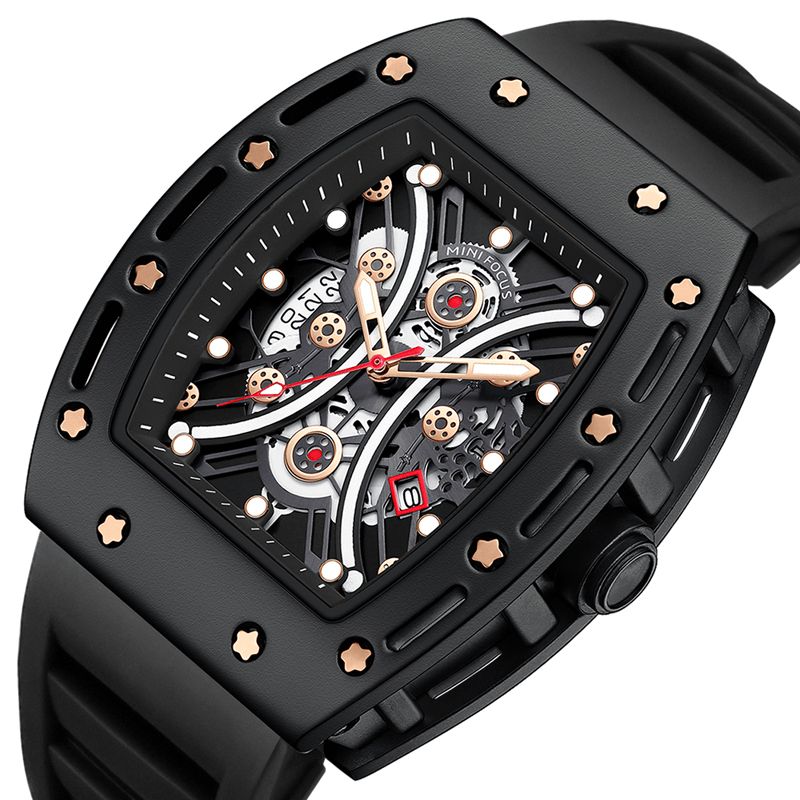 0420g Sports Décontractés 3d Évider Cadran Lumineux 3atm Étanche Hommes Montre-bracelet Montre À Quartz