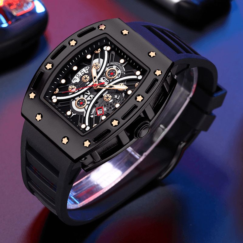 0420g Sports Décontractés 3d Évider Cadran Lumineux 3atm Étanche Hommes Montre-bracelet Montre À Quartz