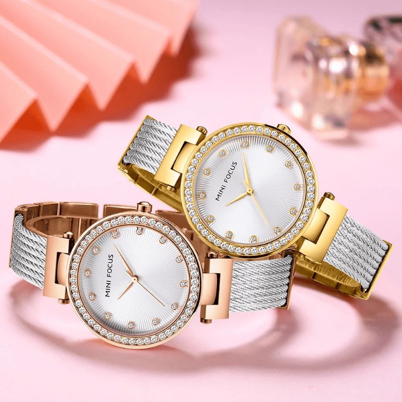 0423l Élégant Strass Décoration Cadran 3atm Étanche Femmes Montre-bracelet Montre À Quartz