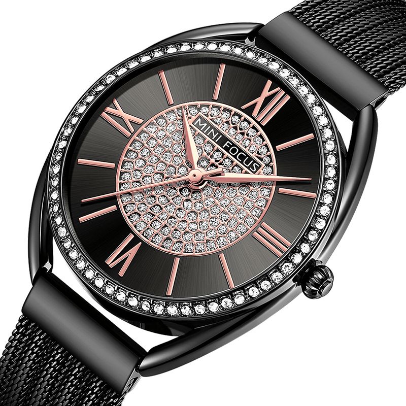 0425l Décontracté Élégant Strass Décoration Cadran 3atm Étanche Femmes Montre-bracelet Montre À Quartz