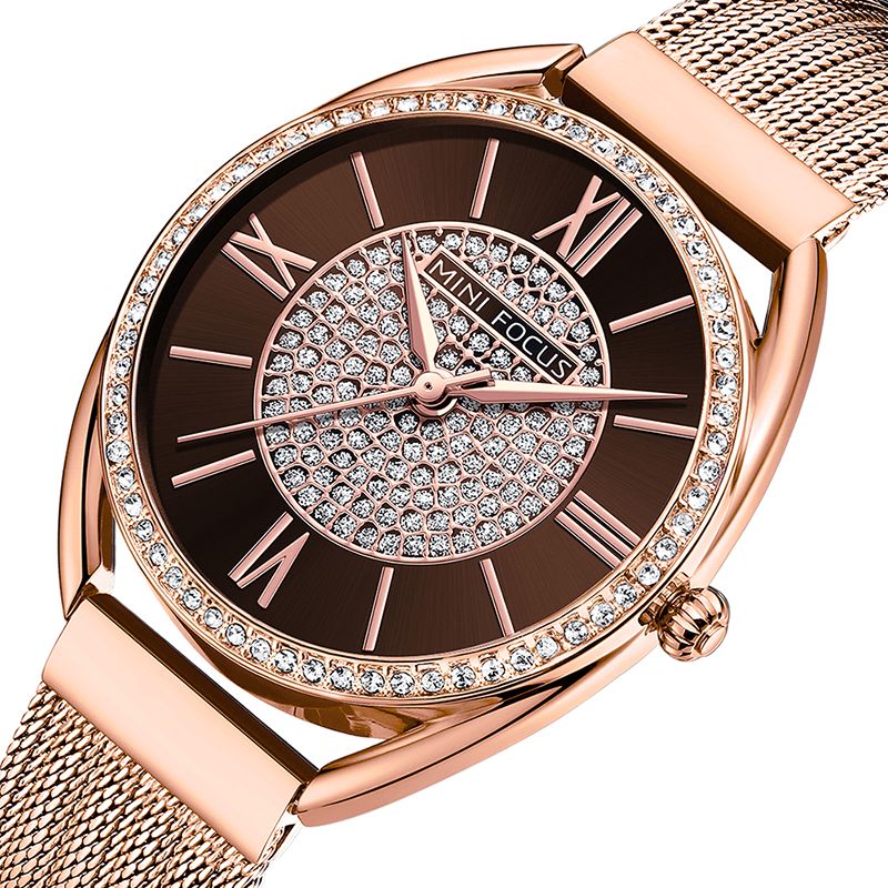 0425l Décontracté Élégant Strass Décoration Cadran 3atm Étanche Femmes Montre-bracelet Montre À Quartz