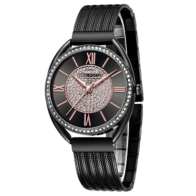 0425l Décontracté Élégant Strass Décoration Cadran 3atm Étanche Femmes Montre-bracelet Montre À Quartz