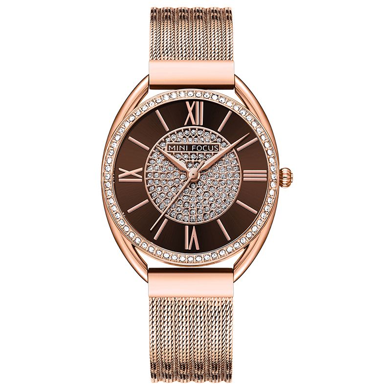 0425l Décontracté Élégant Strass Décoration Cadran 3atm Étanche Femmes Montre-bracelet Montre À Quartz