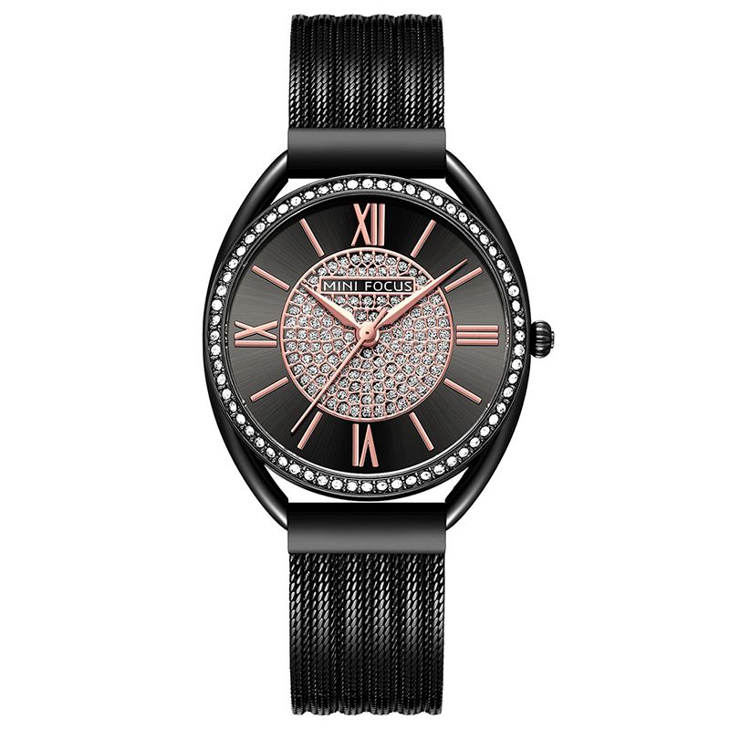 0425l Décontracté Élégant Strass Décoration Cadran 3atm Étanche Femmes Montre-bracelet Montre À Quartz