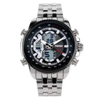 0993 Acier Inoxydable Étanche Noctilucent Double Montre Numérique De Luxe Business Style Hommes Montre-bracelet