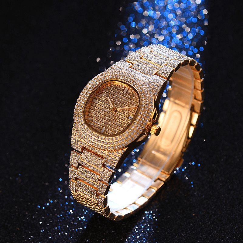 1/3 Pcs Luxe Incrusté Strass Hommes Montre Ensemble Hip Hop Chaîne Collier Bracelet