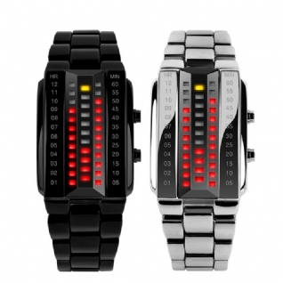 1013 Montre À Affichage Led Pour Couple Créatif À La Mode Montre Numérique À Bande D'acier Complète