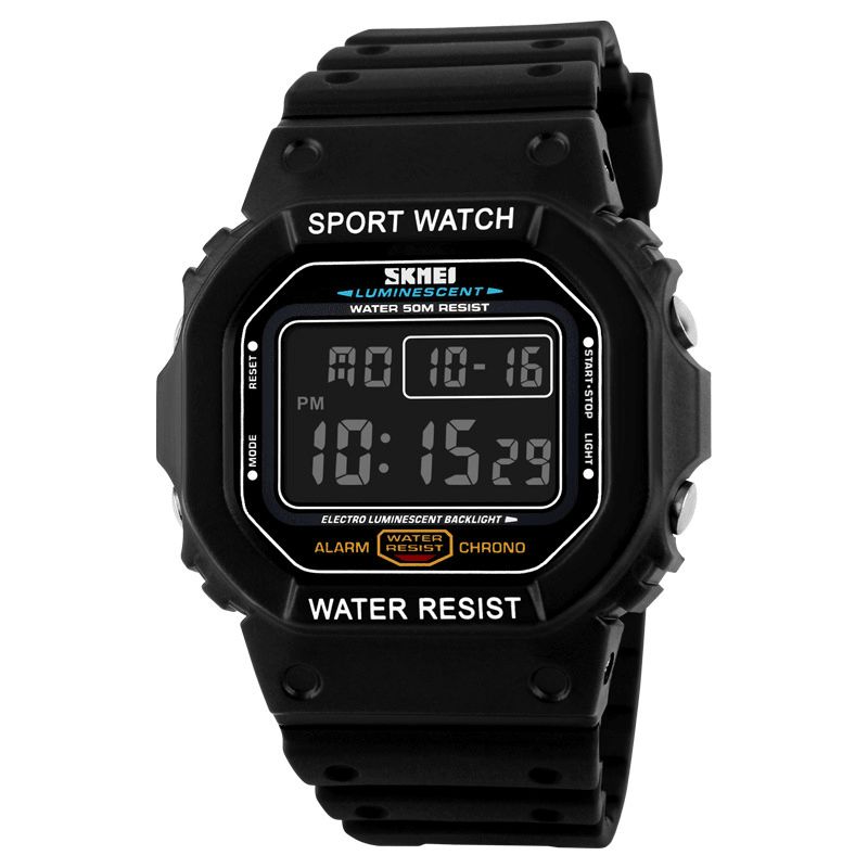 1134 Sport Hommes Montre Date Semaine Affichage 5atm Étanche Chronographe Led Lumière Mode Montre Numérique