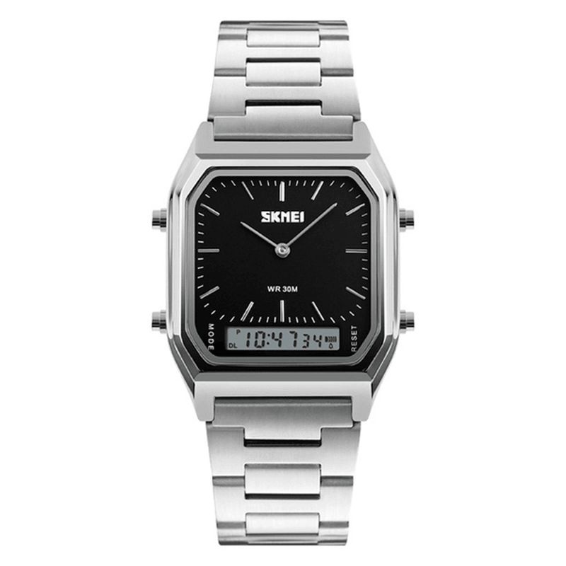 1220 Alliage Boîtier 30m Étanche Lumineux Affaires Classique Quartz Numérique Double Affichage Montre