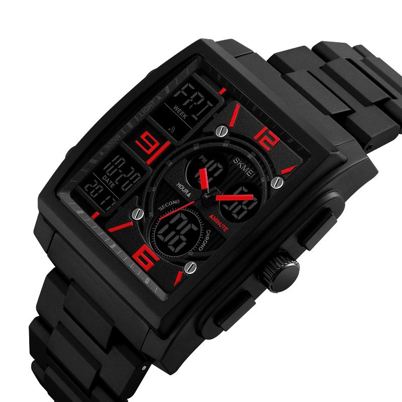 1274 Outdoor Sport Digital Montre Pu Band 5atm Étanche Chronographe Hommes Montre-bracelet