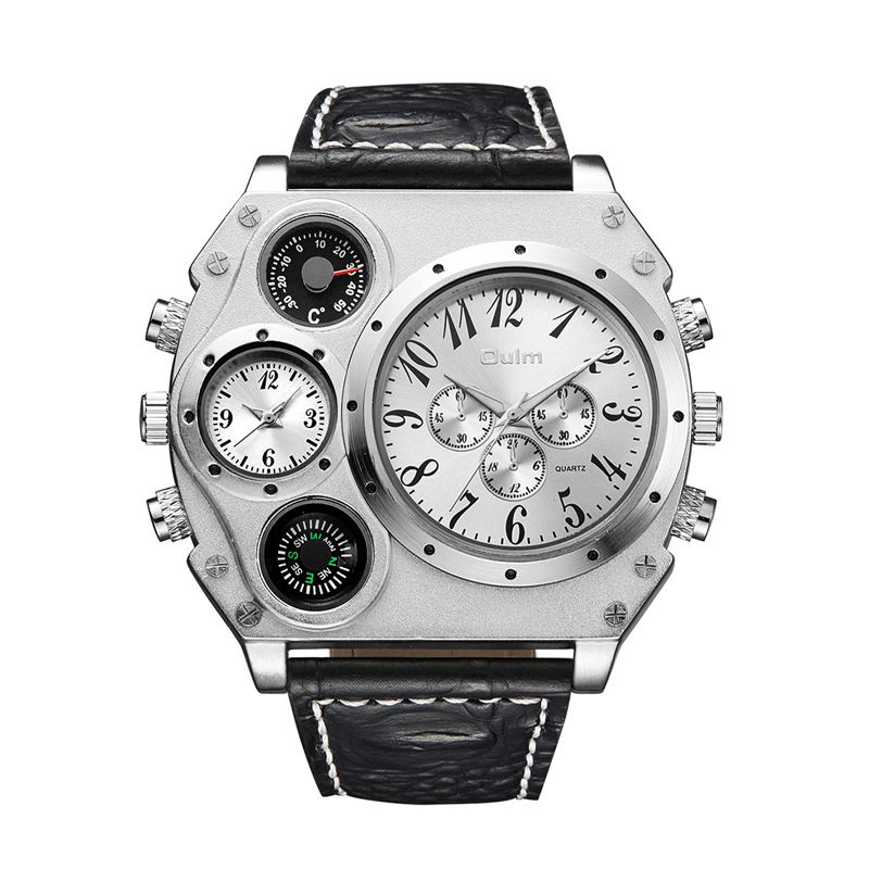 1349 Double Fuseaux Horaires Montre À Quartz Créative Grand Cadran Style Militaire Hommes Montres