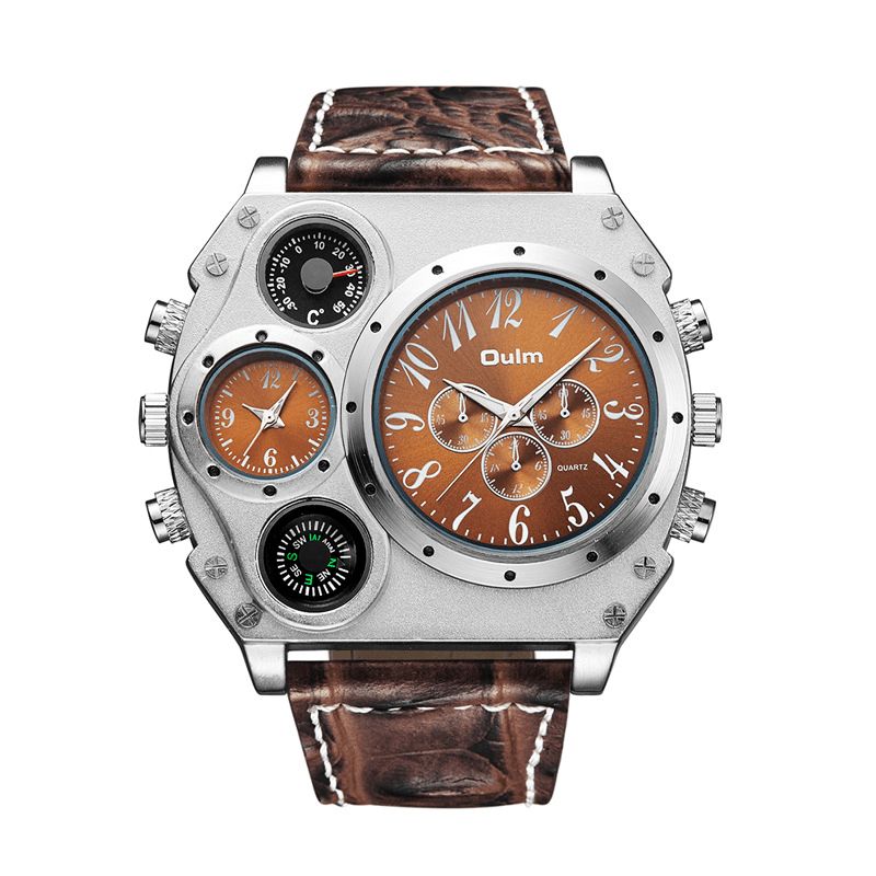 1349 Double Fuseaux Horaires Montre À Quartz Créative Grand Cadran Style Militaire Hommes Montres