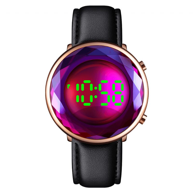 1460 Cadran En Verre Découpé Créatif À Trois Dimensions Affichage De La Date Lumineux Bracelet En Cuir Véritable Montre Numérique