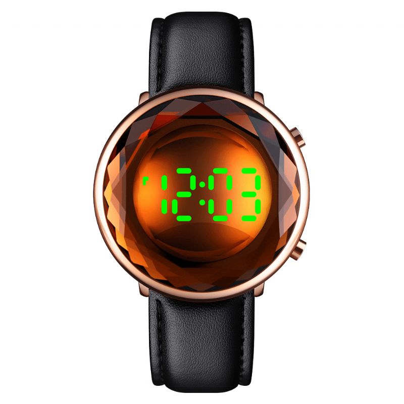 1460 Cadran En Verre Découpé Créatif À Trois Dimensions Affichage De La Date Lumineux Bracelet En Cuir Véritable Montre Numérique