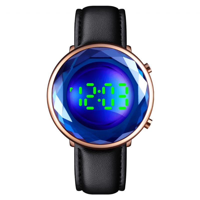 1460 Cadran En Verre Découpé Créatif À Trois Dimensions Affichage De La Date Lumineux Bracelet En Cuir Véritable Montre Numérique