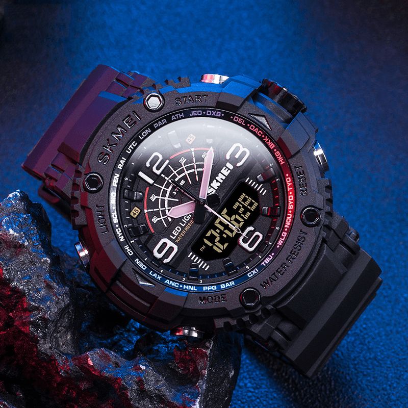 1617 Led Lumière Sport Hommes Montre Numérique 5atm Étanche Chronomètre Camouflage Double Affichage Montre