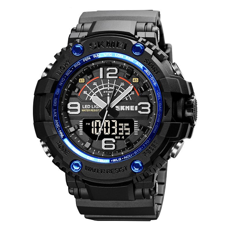 1617 Led Lumière Sport Hommes Montre Numérique 5atm Étanche Chronomètre Camouflage Double Affichage Montre