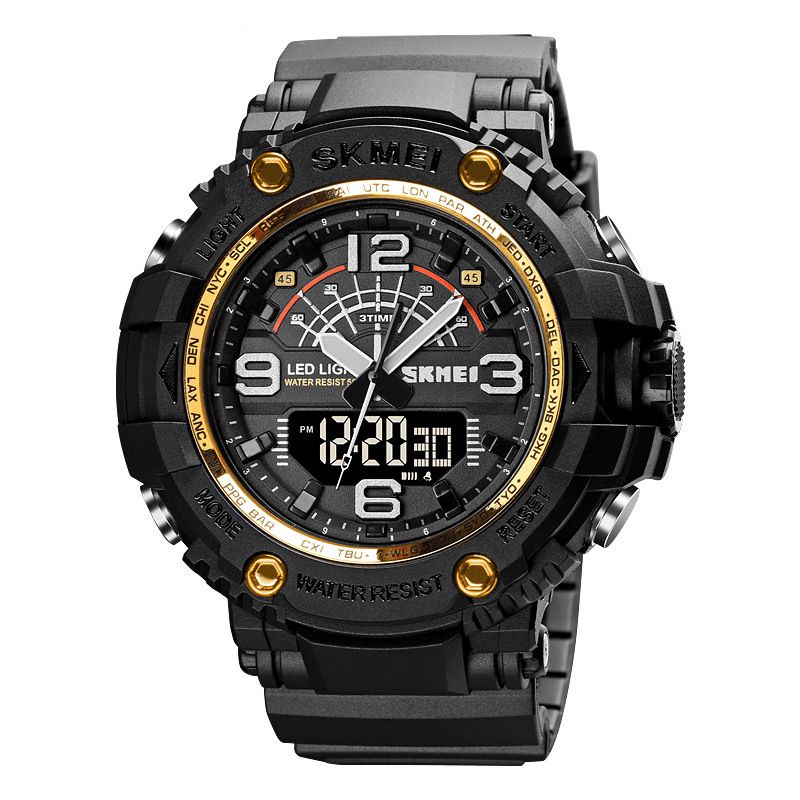 1617 Led Lumière Sport Hommes Montre Numérique 5atm Étanche Chronomètre Camouflage Double Affichage Montre