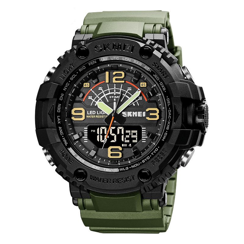 1617 Led Lumière Sport Hommes Montre Numérique 5atm Étanche Chronomètre Camouflage Double Affichage Montre