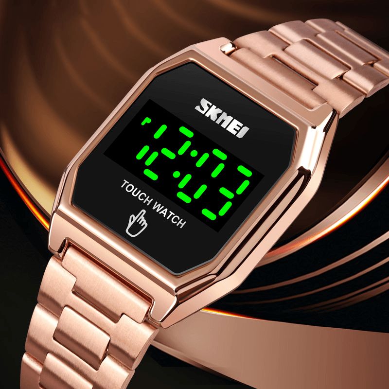 1679 Mode Led Affichage Lumineux Smart Touch 30m Étanche Bracelet En Acier Inoxydable Montre Numérique