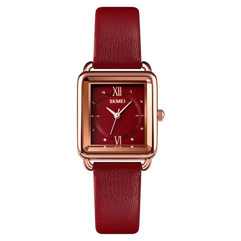 1702 Cadran Carré Classique Montre-bracelet Pour Femme Bracelet En Cuir Véritable Montre À Quartz Décontractée