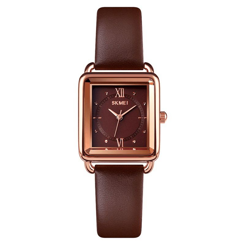 1702 Cadran Carré Classique Montre-bracelet Pour Femme Bracelet En Cuir Véritable Montre À Quartz Décontractée