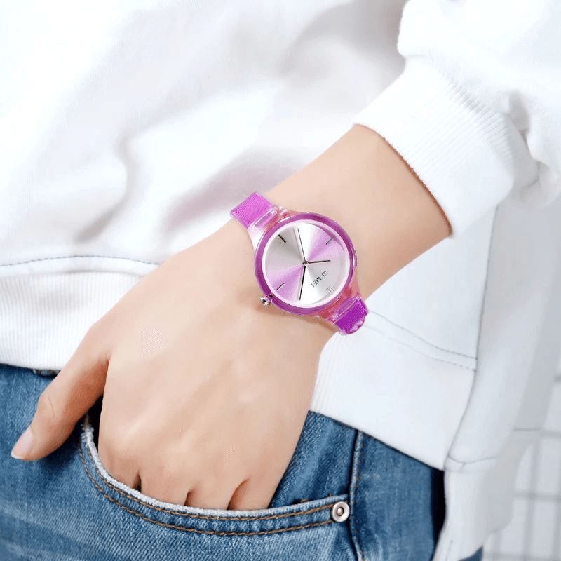 1714 Mode Femmes Montre Coloré Transparent Étanche Dame Quartz Montre