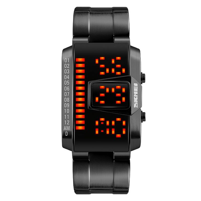 1791 Bracelet En Acier Inoxydable Montre Numérique À La Mode Led Étanche Hommes Montre-bracelet