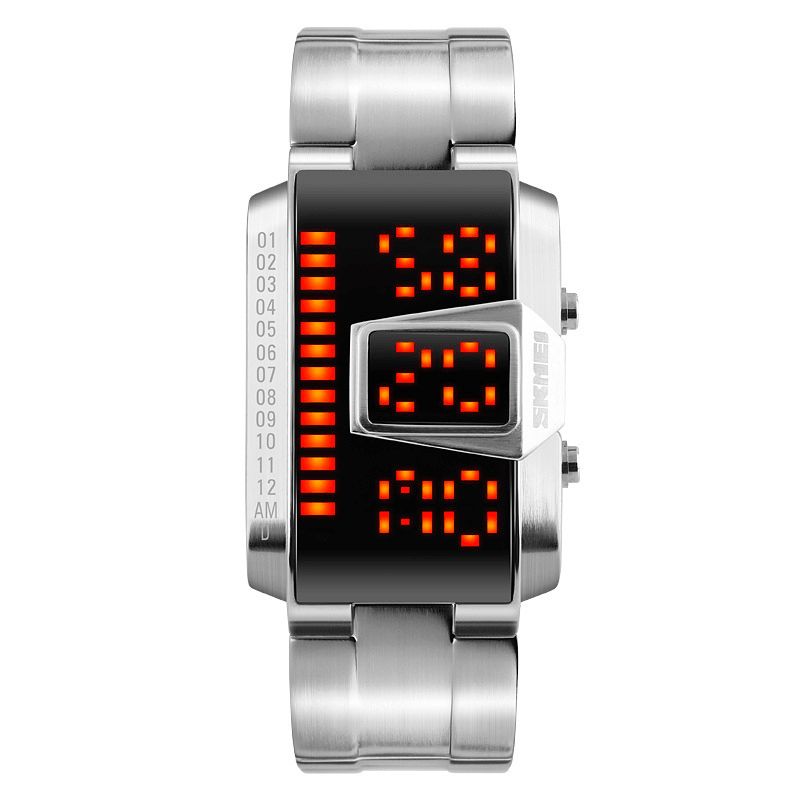 1791 Bracelet En Acier Inoxydable Montre Numérique À La Mode Led Étanche Hommes Montre-bracelet