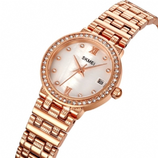 1809 Mode Élégant Strass Décoration Coquille Motif Cadran Bracelet En Acier Inoxydable 3atm Étanche Femme Montre À Quartz